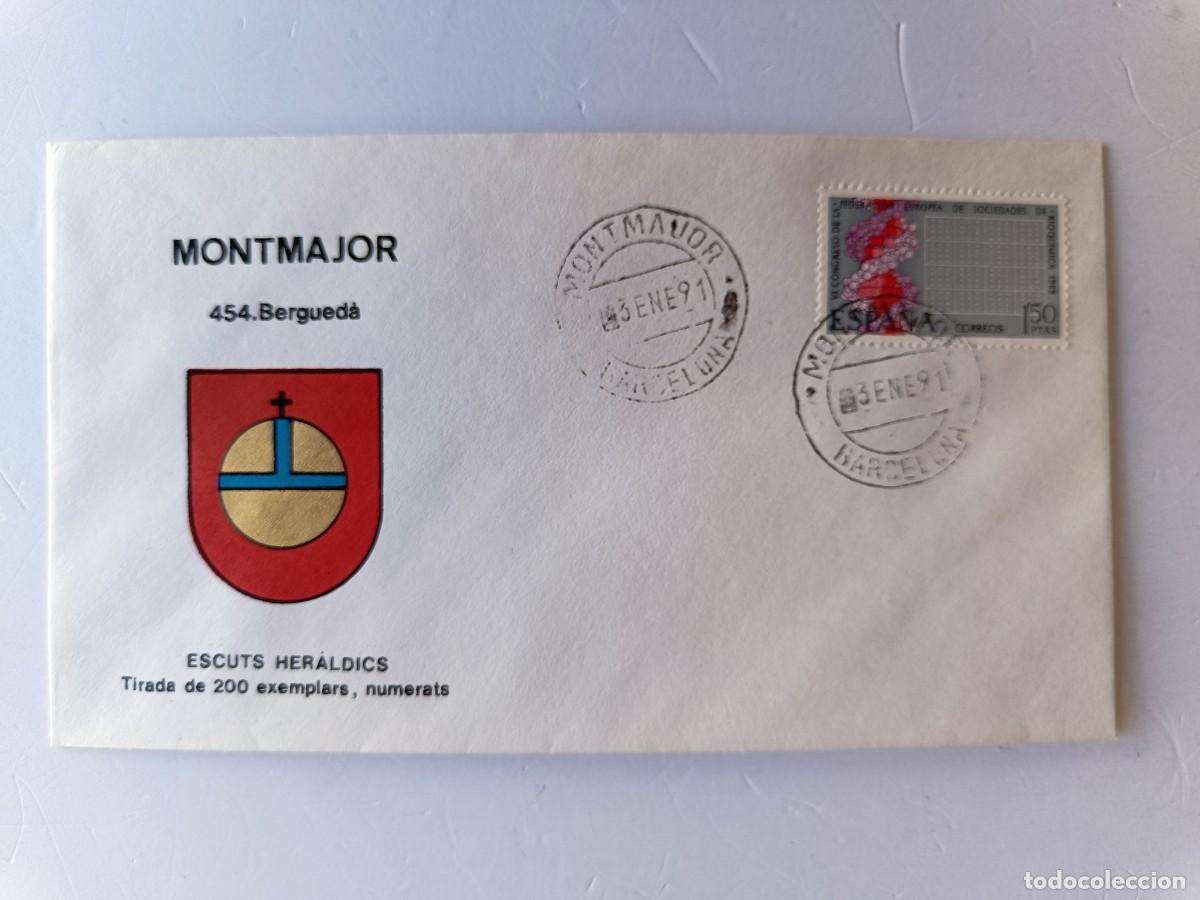 Sellos: MATASELLOS EN SOBRE ILUSTRADO CON ESCUDO DE LA POBLACI&Oacute;N DE MONTMAJOR - BERGUED&Agrave; - BARCELONA