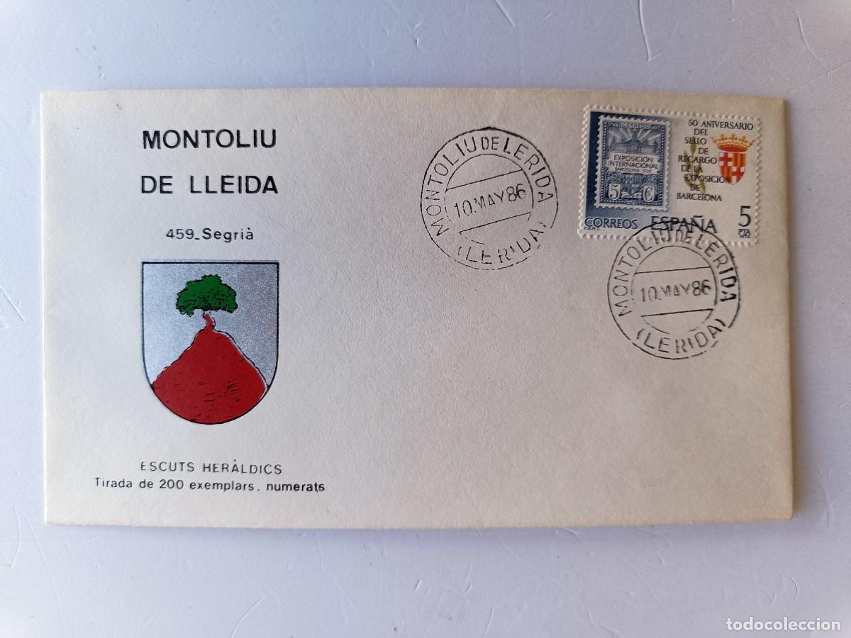 Sellos: MATASELLOS EN SOBRE ILUSTRADO CON ESCUDO DE LA POBLACI&Oacute;N DE MONTOLIU DE LLEIDA - SEGRI&Agrave; - LERIDA