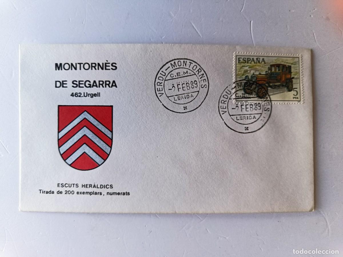 Sellos: MATASELLOS EN SOBRE ILUSTRADO CON ESCUDO DE LA POBLACI&Oacute;N DE MONTORN&Egrave;S DE SEGARRA - URGELL - LERIDA