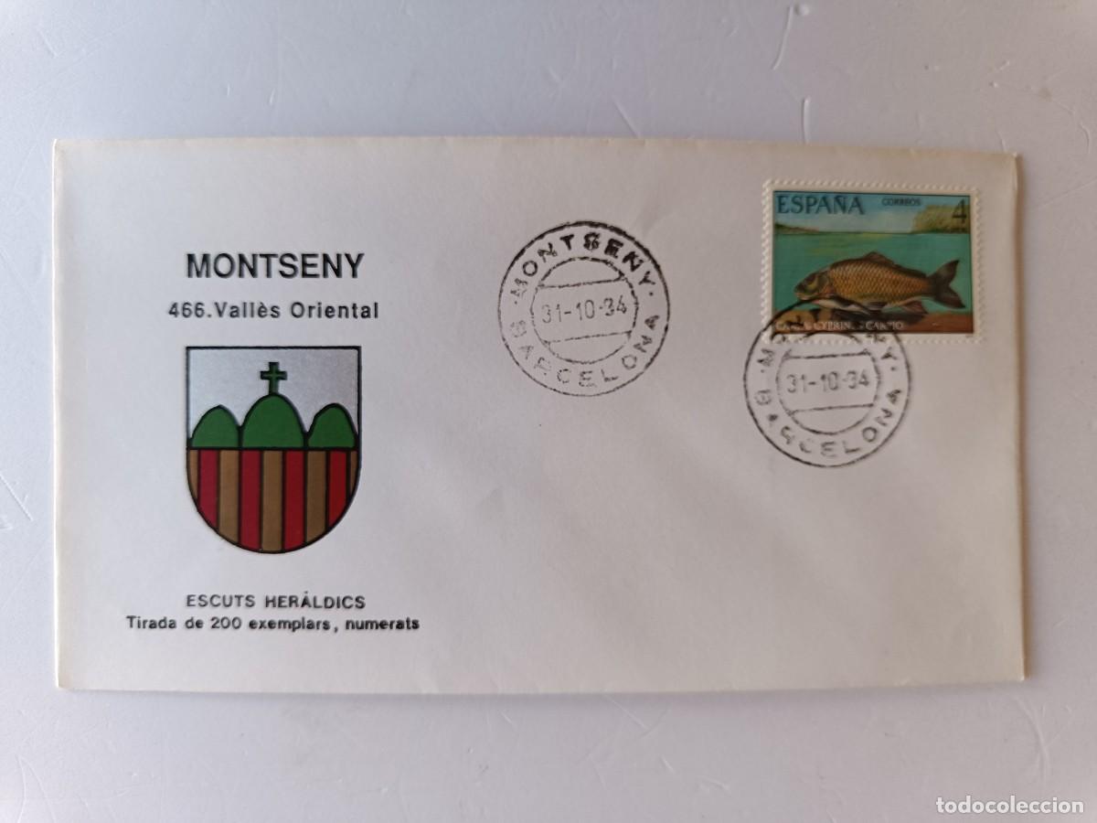 Sellos: MATASELLOS EN SOBRE ILUSTRADO CON ESCUDO DE LA POBLACI&Oacute;N DE MONTSENY - VALL&Egrave;S ORIENTAL - BARCELONA
