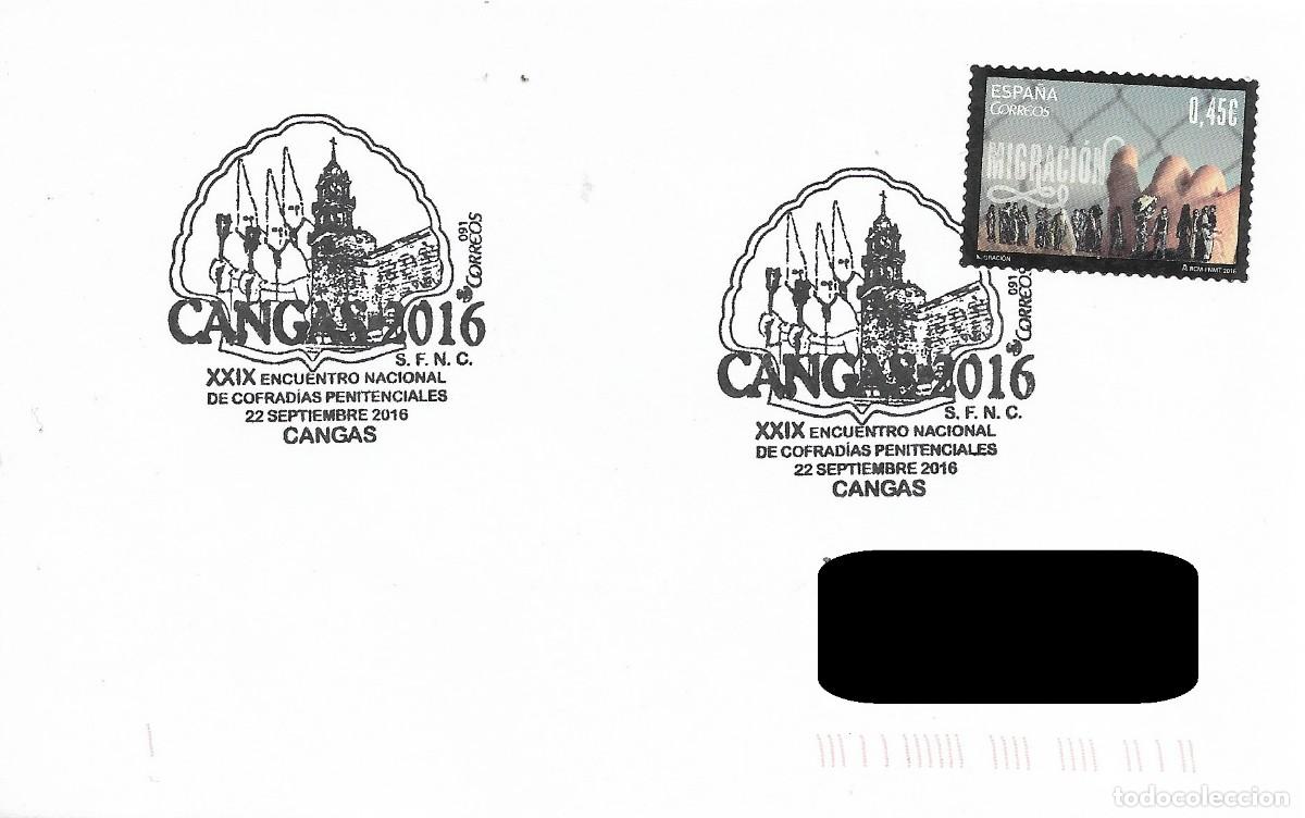 Sellos: ESPA&Ntilde;A. MATASELLOS ESPECIAL. ENCUENTRO NACIONAL DE COFRADIAS PENITENCIALES. CANGAS. 2016
