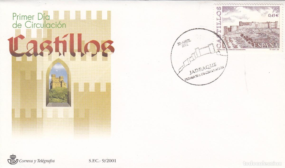 Sellos: PRIMER DIA SPD 2001 CASTILLOS - JADRAQUE NUM. 3786 CON MATASELLOS DE JADRAQUE