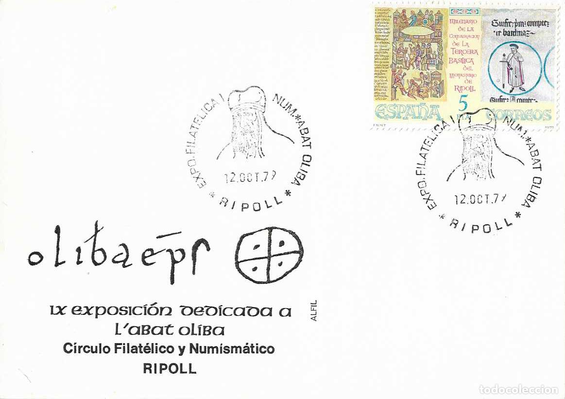 Timbres: L'ABAT OLIBA IX EXPOSICION FILATELICA RIPOLL (GERONA) 1979 MATASELLOS TARJETA ALFIL CORTA TIRADA VER