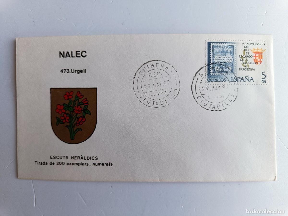Francobolli: MATASELLOS EN SOBRE ILUSTRADO CON ESCUDO DE LA POBLACI&Oacute;N DE NALEC - URGELL - LERIDA