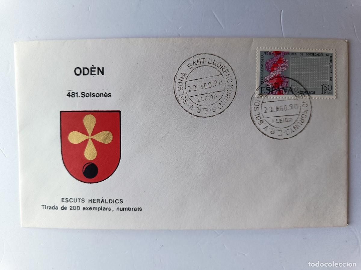Selos: MATASELLOS EN SOBRE ILUSTRADO CON ESCUDO DE LA POBLACI&Oacute;N DE OD&Egrave;N - SOLSON&Egrave;S - LLEIDA