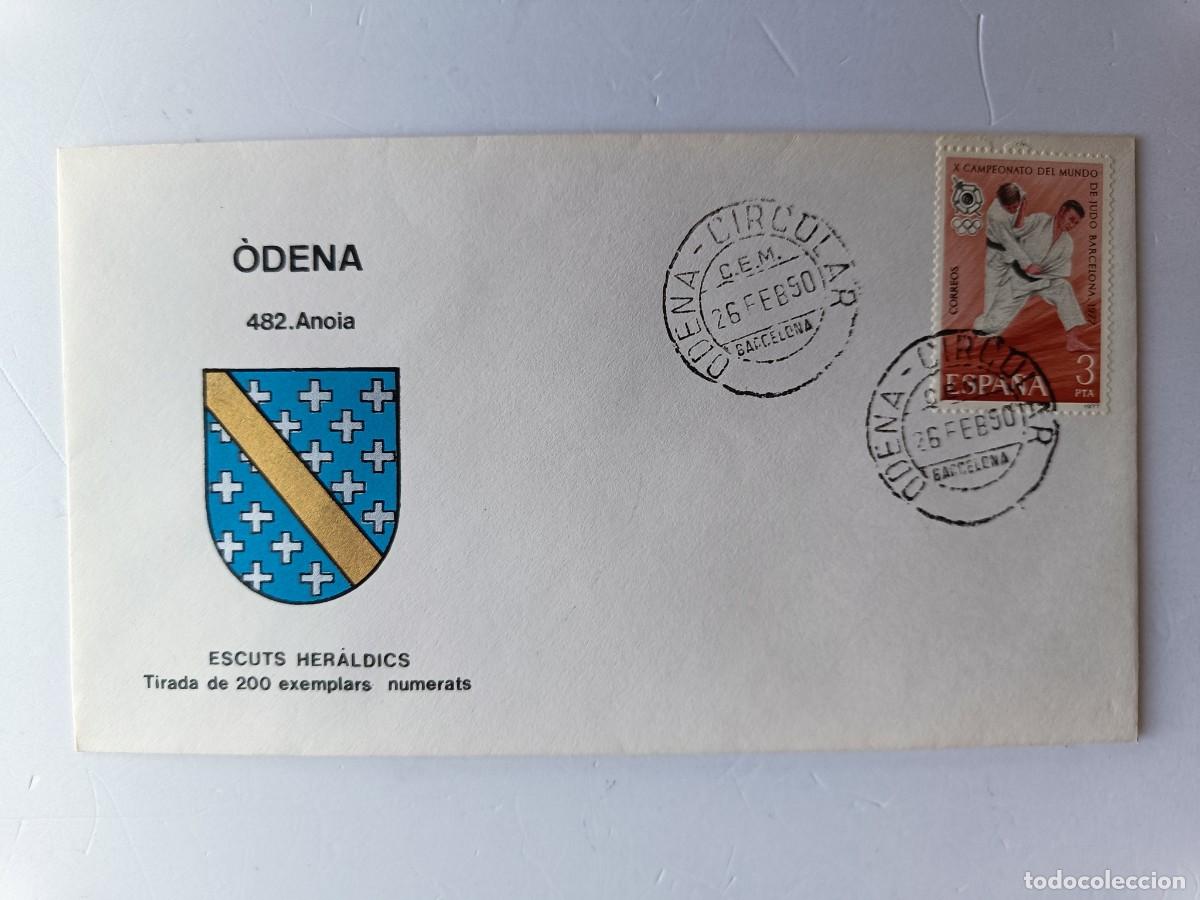 Selos: MATASELLOS EN SOBRE ILUSTRADO CON ESCUDO DE LA POBLACI&Oacute;N DE &Ograve;DENA - ANOIA - BARCELONA