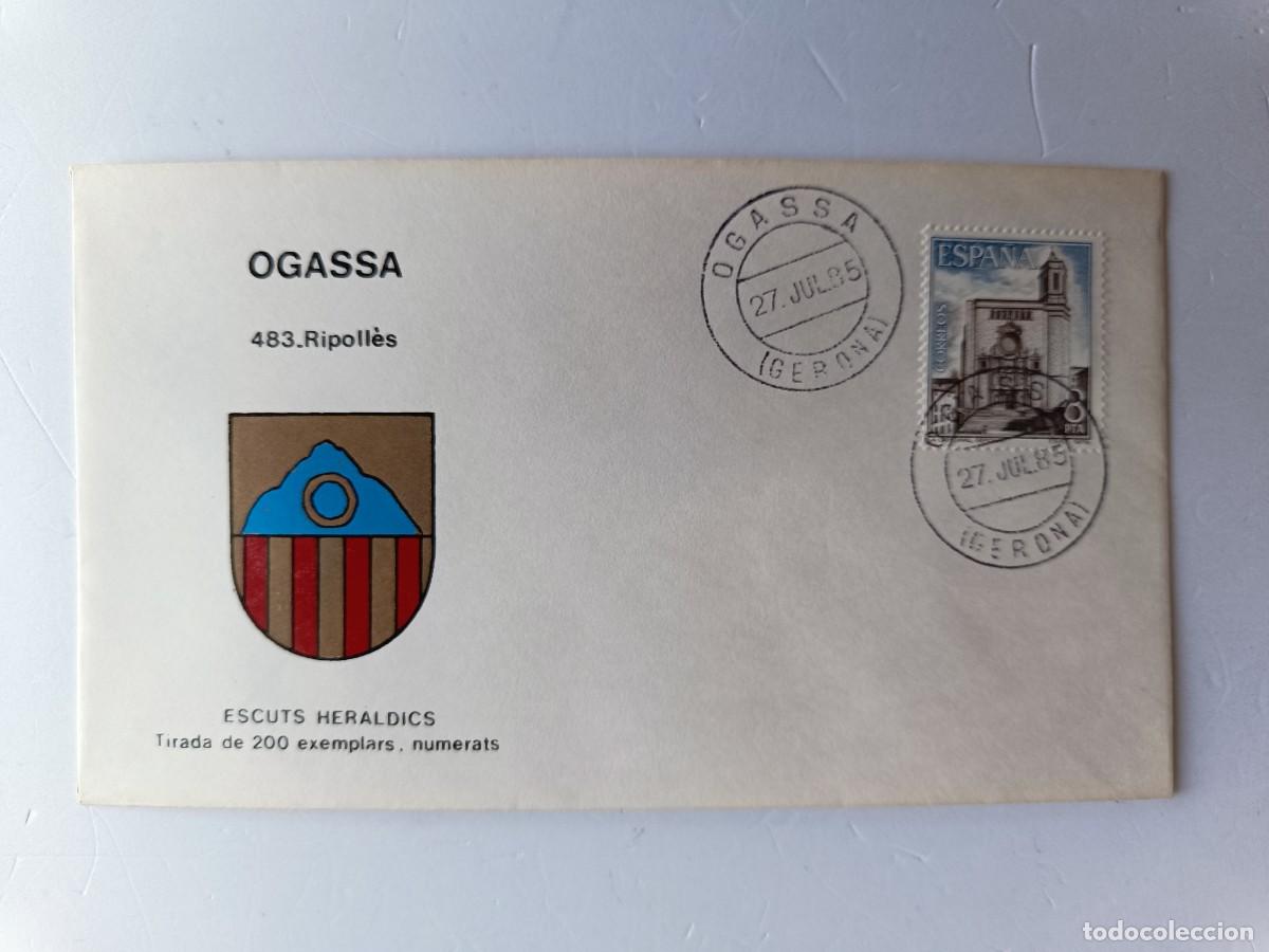 Selos: MATASELLOS EN SOBRE ILUSTRADO CON ESCUDO DE LA POBLACI&Oacute;N DE OGASSA - RIPOLL&Egrave;S - GERONA