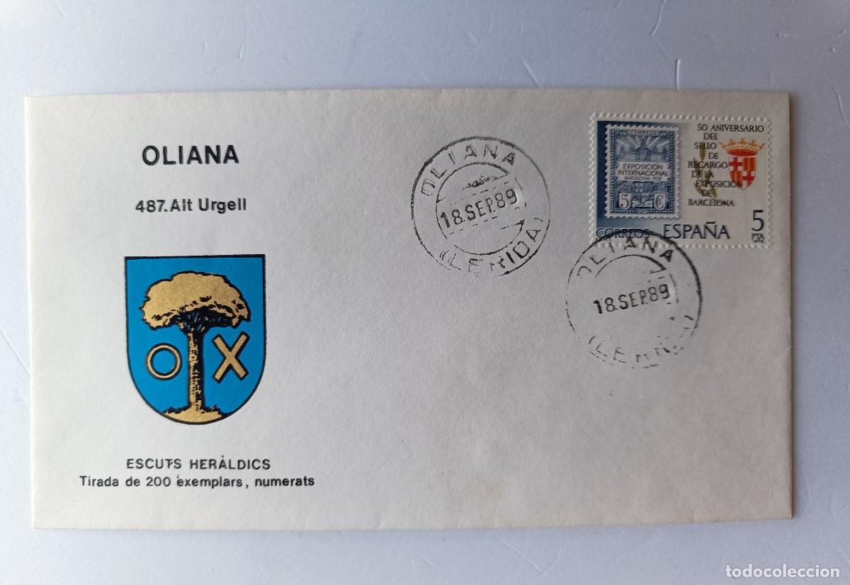 Stamps: MATASELLOS EN SOBRE ILUSTRADO CON ESCUDO DE LA POBLACI&Oacute;N DE OLIANA - ALT URGELL - LERIDA