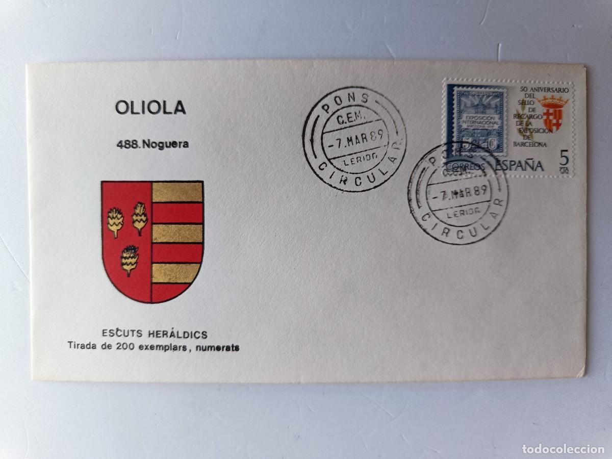 Stamps: MATASELLOS EN SOBRE ILUSTRADO CON ESCUDO DE LA POBLACI&Oacute;N DE OLIOLA - NOGUERA - LERIDA