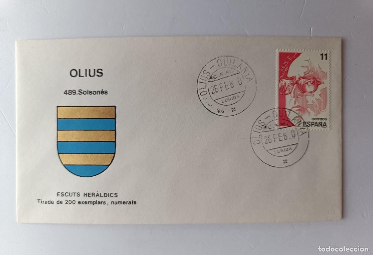 Stamps: MATASELLOS EN SOBRE ILUSTRADO CON ESCUDO DE LA POBLACI&Oacute;N DE OLIUS - SOLSON&Eacute;S - LERIDA