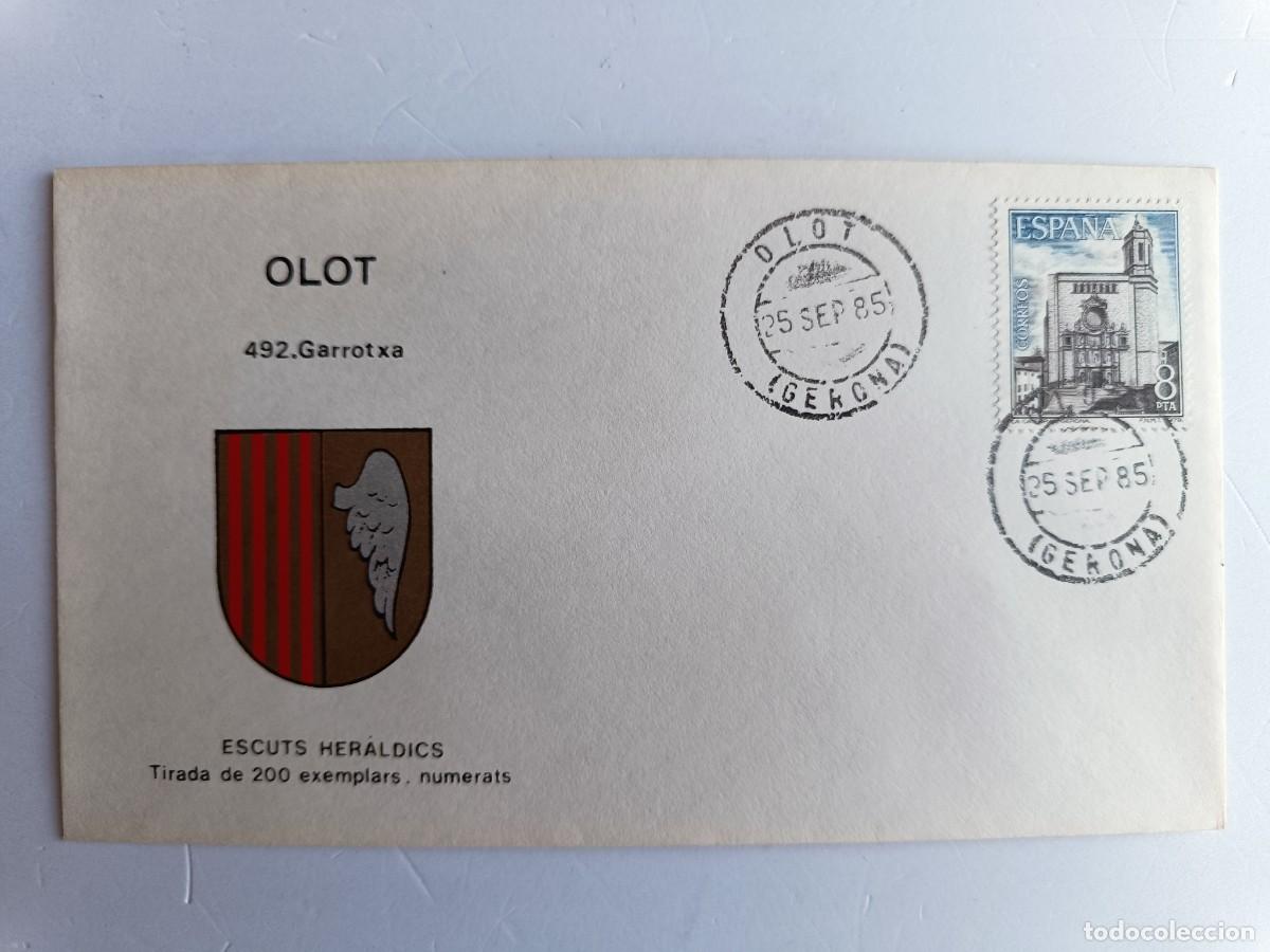 Stamps: MATASELLOS EN SOBRE ILUSTRADO CON ESCUDO DE LA POBLACI&Oacute;N DE OLOT - GARROTXA - GERONA