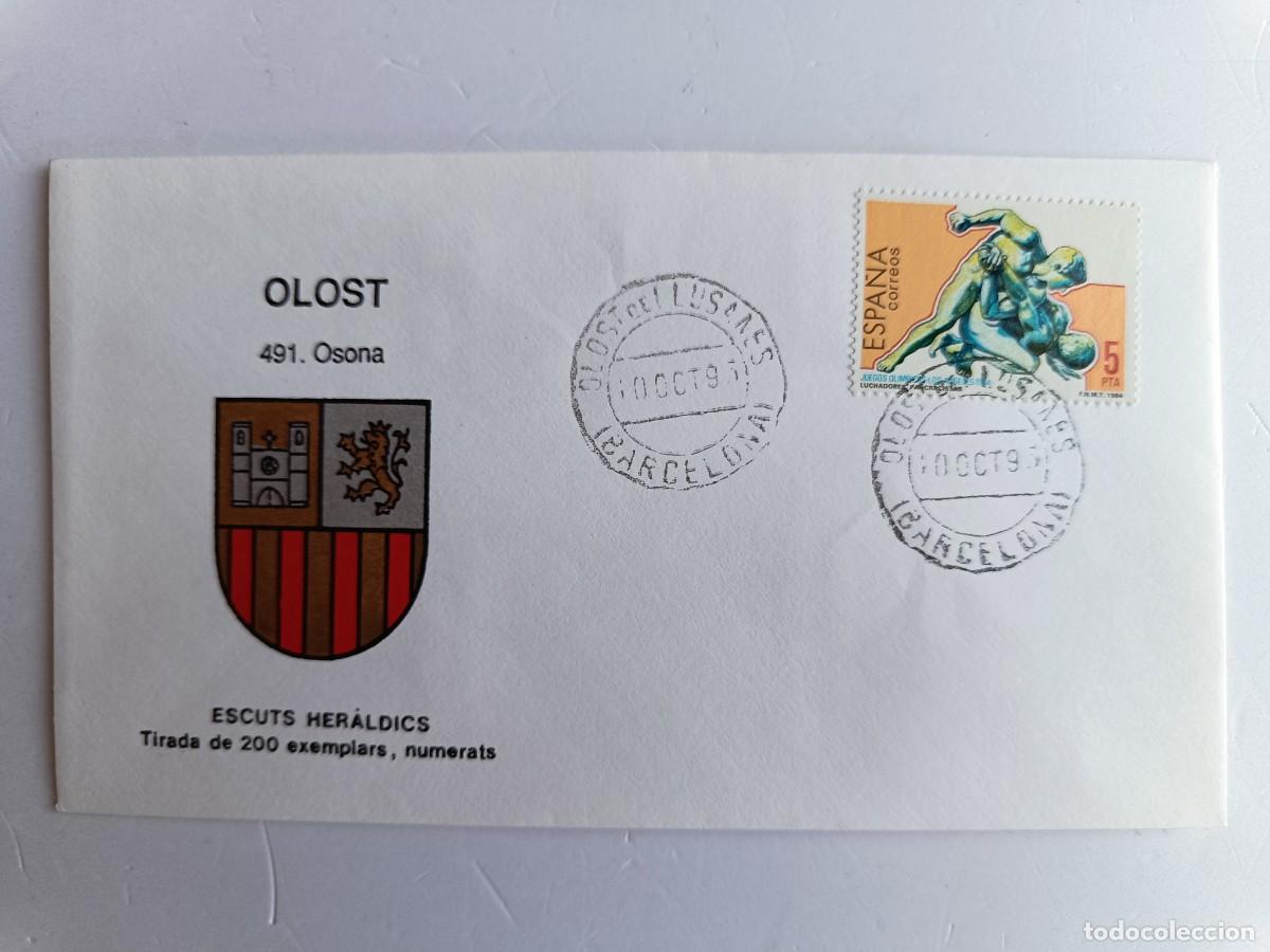 Stamps: MATASELLOS EN SOBRE ILUSTRADO CON ESCUDO DE LA POBLACI&Oacute;N DE OLOST - OSONA - BARCELONA