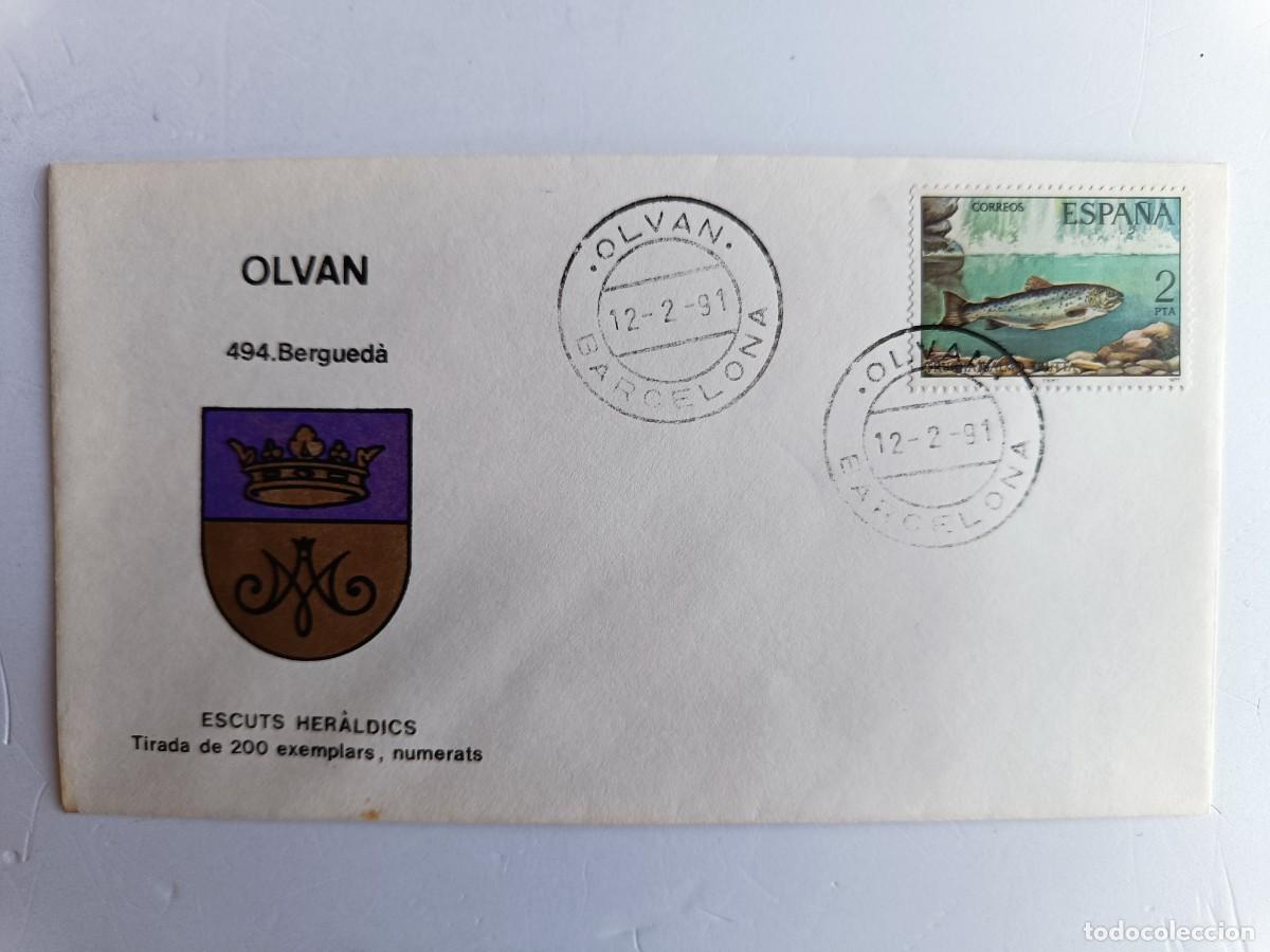 Selos: MATASELLOS EN SOBRE ILUSTRADO CON ESCUDO DE LA POBLACI&Oacute;N DE OLVAN - BERGUED&Agrave; - BARCELONA