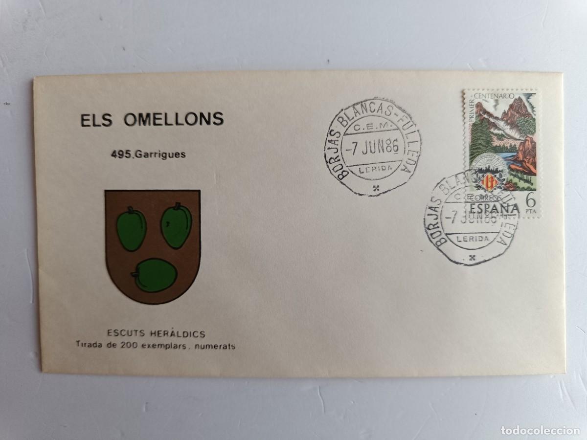 Selos: MATASELLOS EN SOBRE ILUSTRADO CON ESCUDO DE LA POBLACI&Oacute;N DE ELS OMELLONS - GARRIGUES - LERIDA