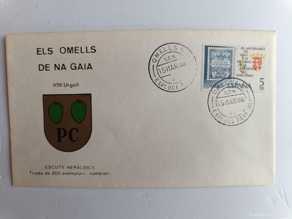 Selos: MATASELLOS EN SOBRE ILUSTRADO CON ESCUDO DE LA POBLACI&Oacute;N DE ELS OMELLS DE NA GAIA - URGELL