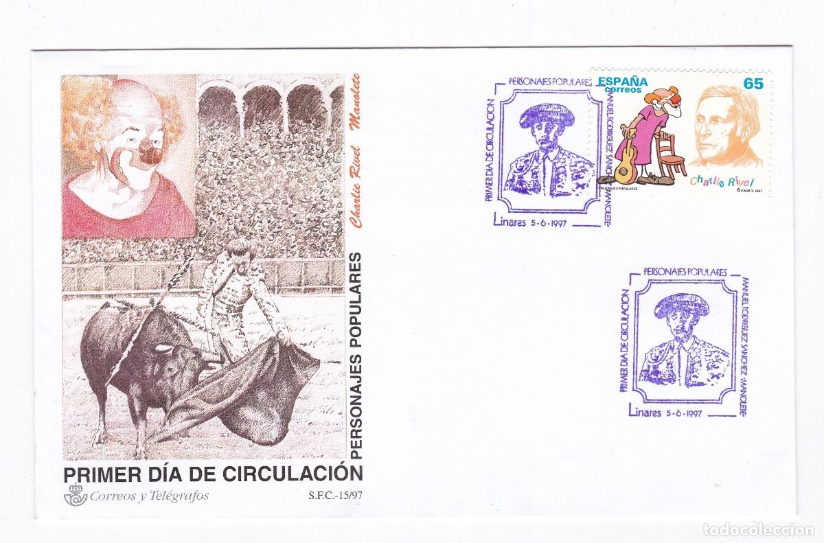 Timbres: Primer d&iacute;a de circulaci&oacute;n. Personajes Populares. Manolete Torero. 5-6-1997