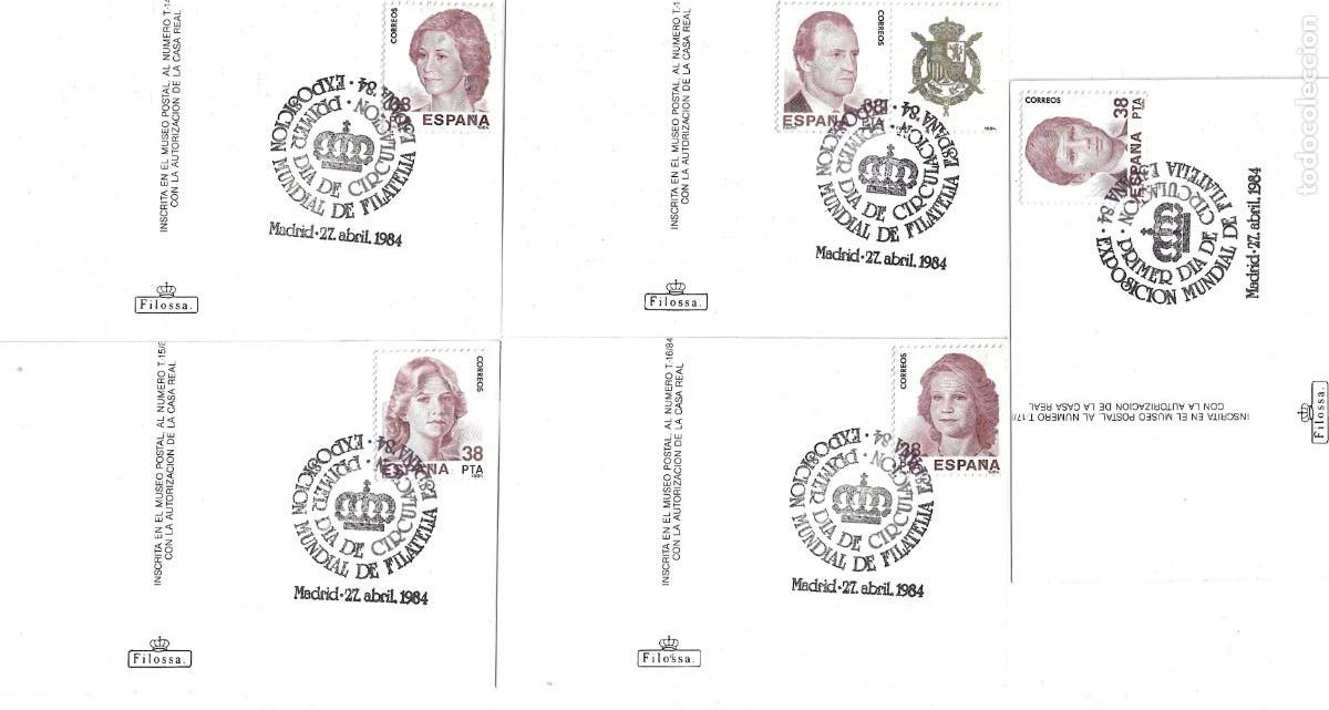 Stamps: ESPA&Ntilde;A 1984 - FAMILIA REAL - 5 TARJETAS POSTALES CON MATASELLOS DE PRIMER D&Iacute;A EXPOSICI&Oacute;N MUNDIAL 84