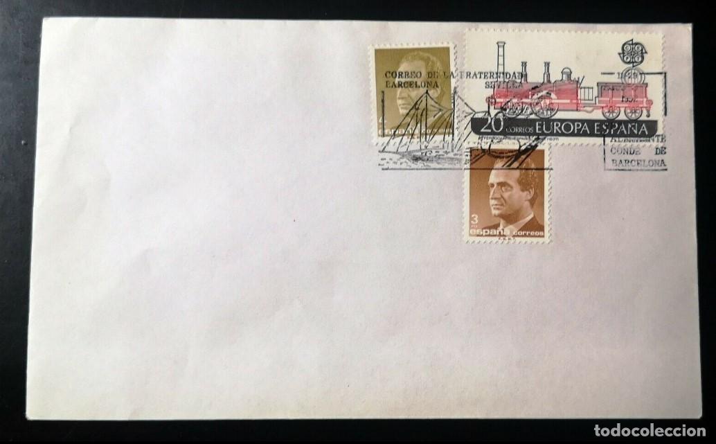 Timbres: MATASELLO SOBRE 1992. CORREO DE LA FRATERNIDAD BARCELONA - SEVILLA. BARCO Y TREN