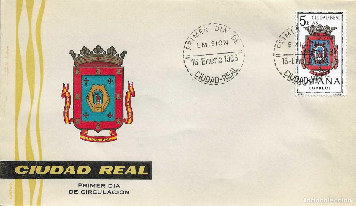 Briefmarken: ESCUDO DE CIUDAD REAL 1963 MATASELLOS PROVINCIA (EDIFIL 1481) EN SOBRE PRIMER DIA DE ARRONIZ XZX