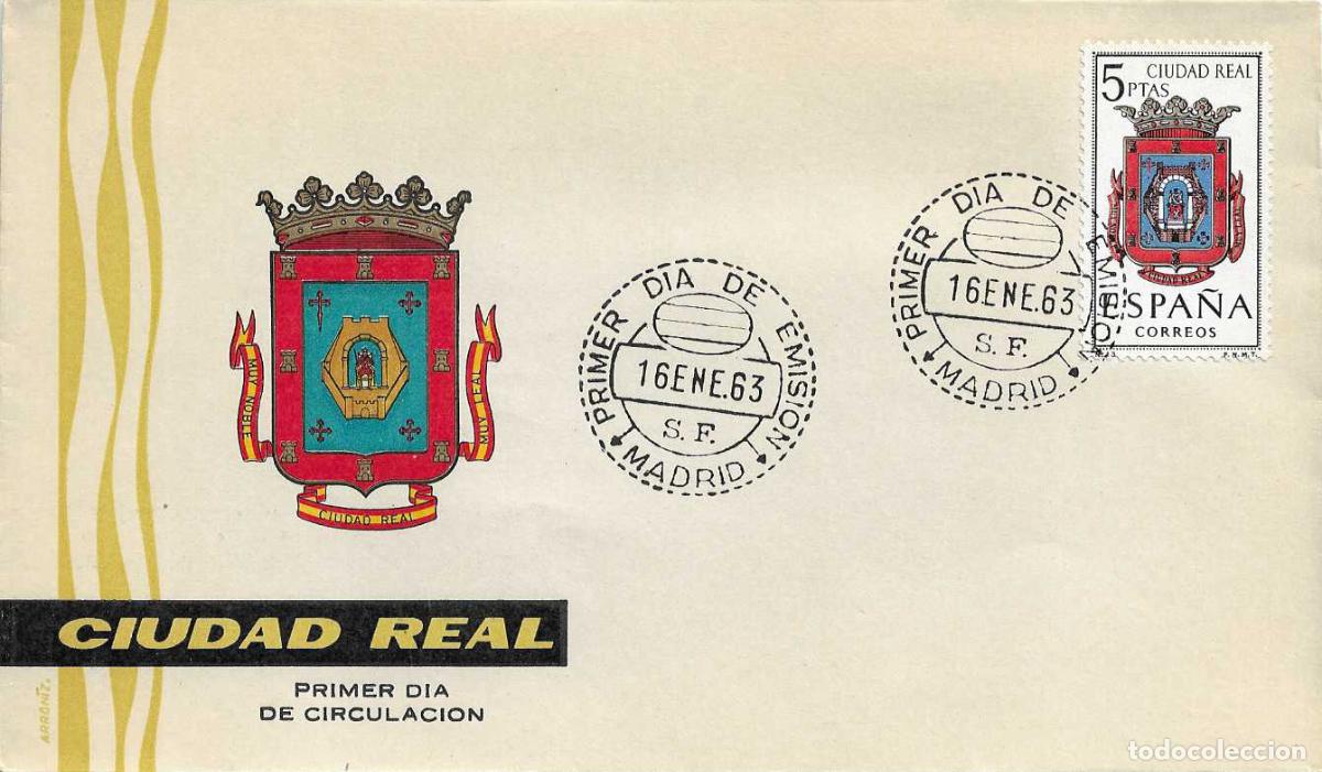 Briefmarken: ESCUDO DE CIUDAD REAL 1963 MATASELLOS MADRID (EDIFIL 1481) EN SOBRE PRIMER DIA DE ARRONIZ