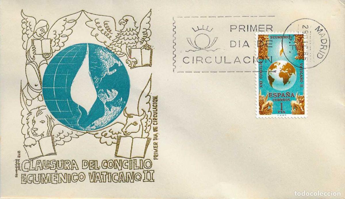 Timbres: CLAUSURA CONCILIO ECUMENICO VATICANO II 1965 (EDIFIL 1695) EN SOBRE PRIMER DIA SIN CIRCULAR MS RARO