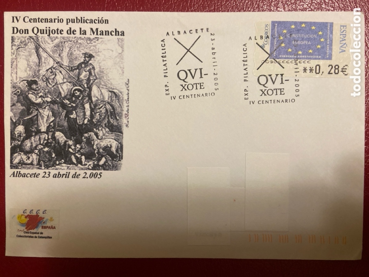 Timbres: IV CENTENARIO PUBLICACI&Oacute;N QUIJOTE. ALBACETE 23-04-05