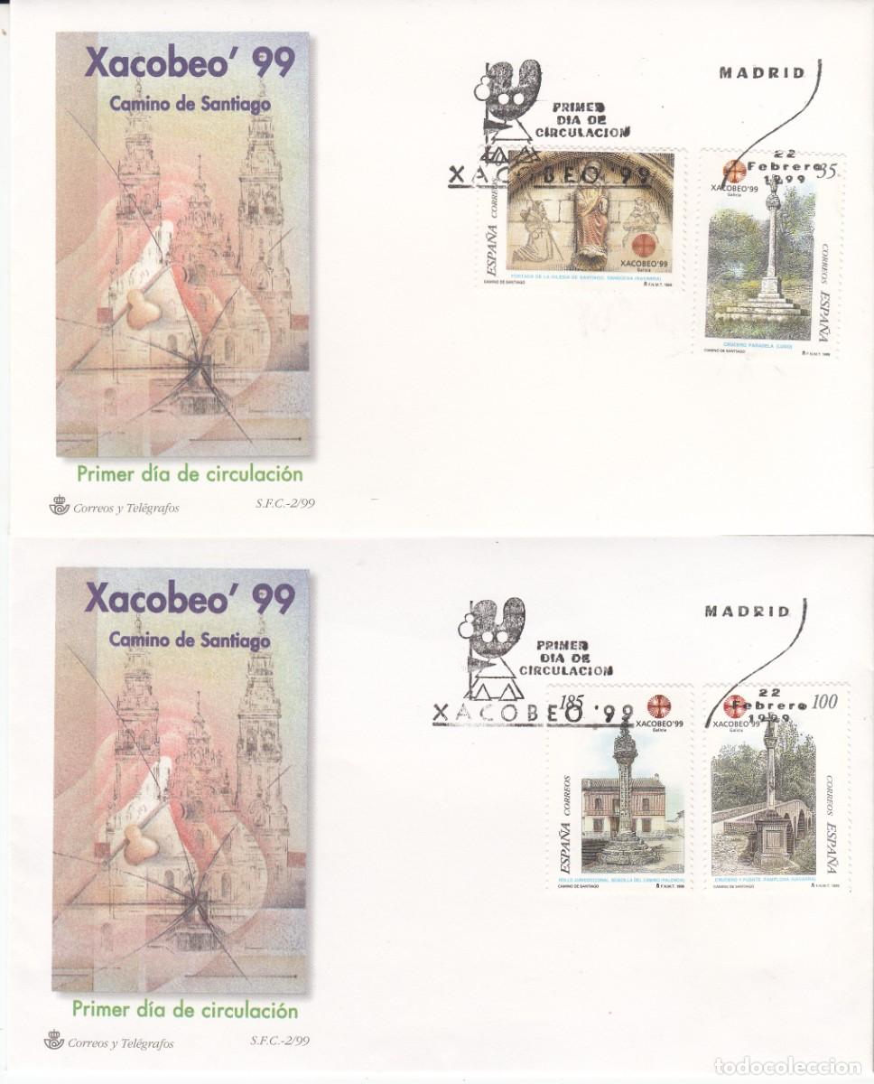 Sellos: PRIMER D&Iacute;A SPD XACOBEO 99 SANTIAGO DE COMPOSTELA A&Ntilde;O SANTO NUMS. 3617-20. MATASELLOS MADRID