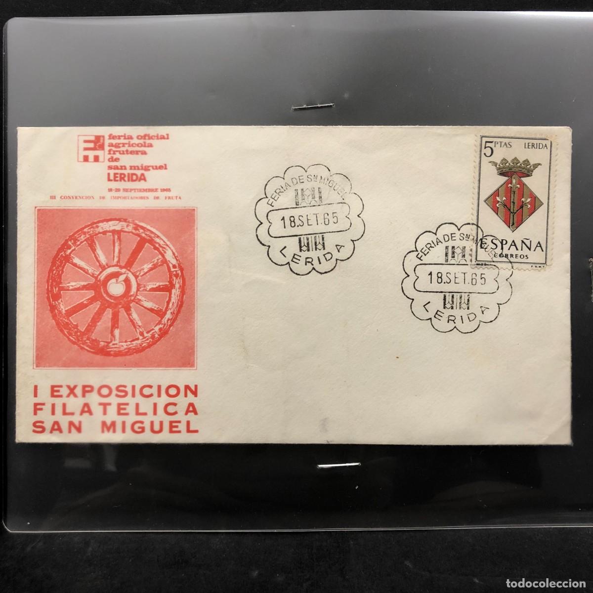 Sellos: SOBRE DEL PRIMER D&Iacute;A - I EXPOSICI&Oacute;N FILATELICA SAN MIGUEL - L&Eacute;RIDA - 1965 / 866