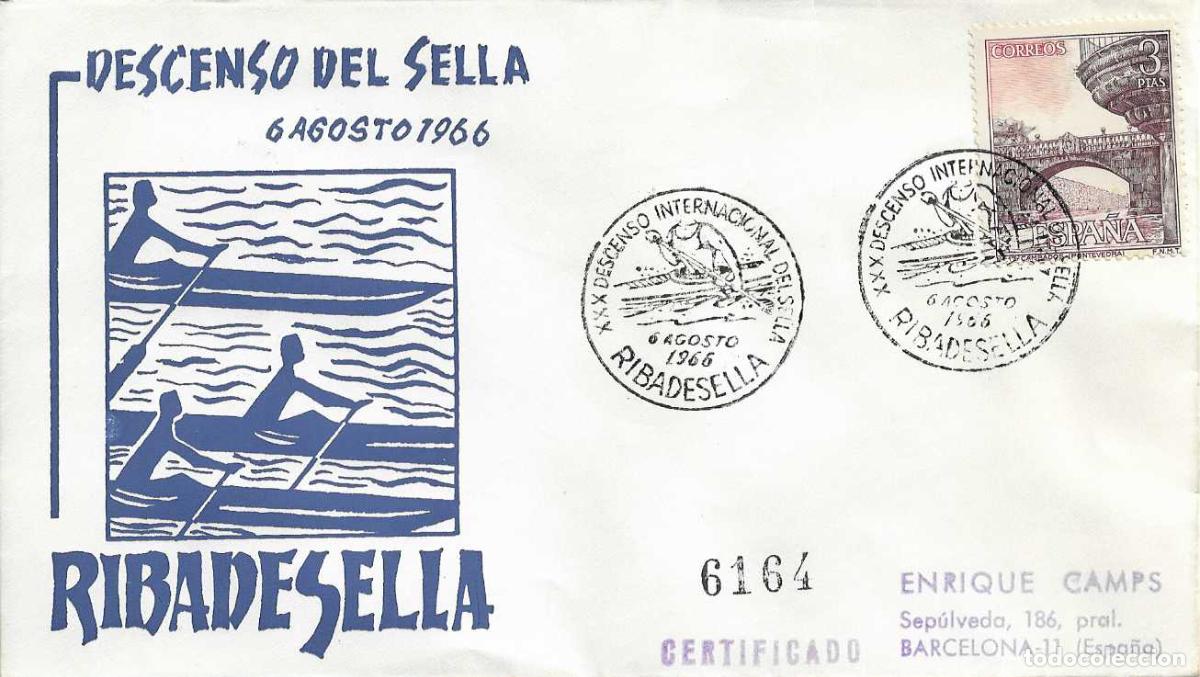 Timbres: DEPORTES XXX DESCENSO INT SELLA, RIBADESELLA (ASTURIAS) 1966. MATASELLOS EN RARO SOBRE CIRCULADO RWR