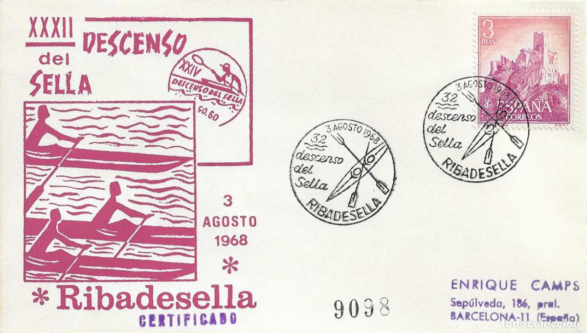 Timbres: DEPORTES XXXII DESCENSO INT SELLA RIBADESELLA (ASTURIAS) 1968. MATASELLOS SOBRE CIRCULADO EG RWR