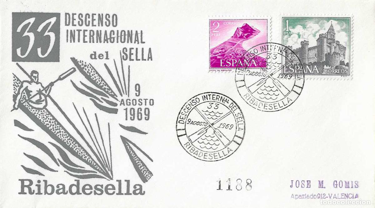 Timbres: DEPORTES 33 XXXIII DESCENSO SELLA RIBADESELLA (ASTURIAS) 1969 MATASELLOS SOBRE CIRCULADO EG MUY RARO