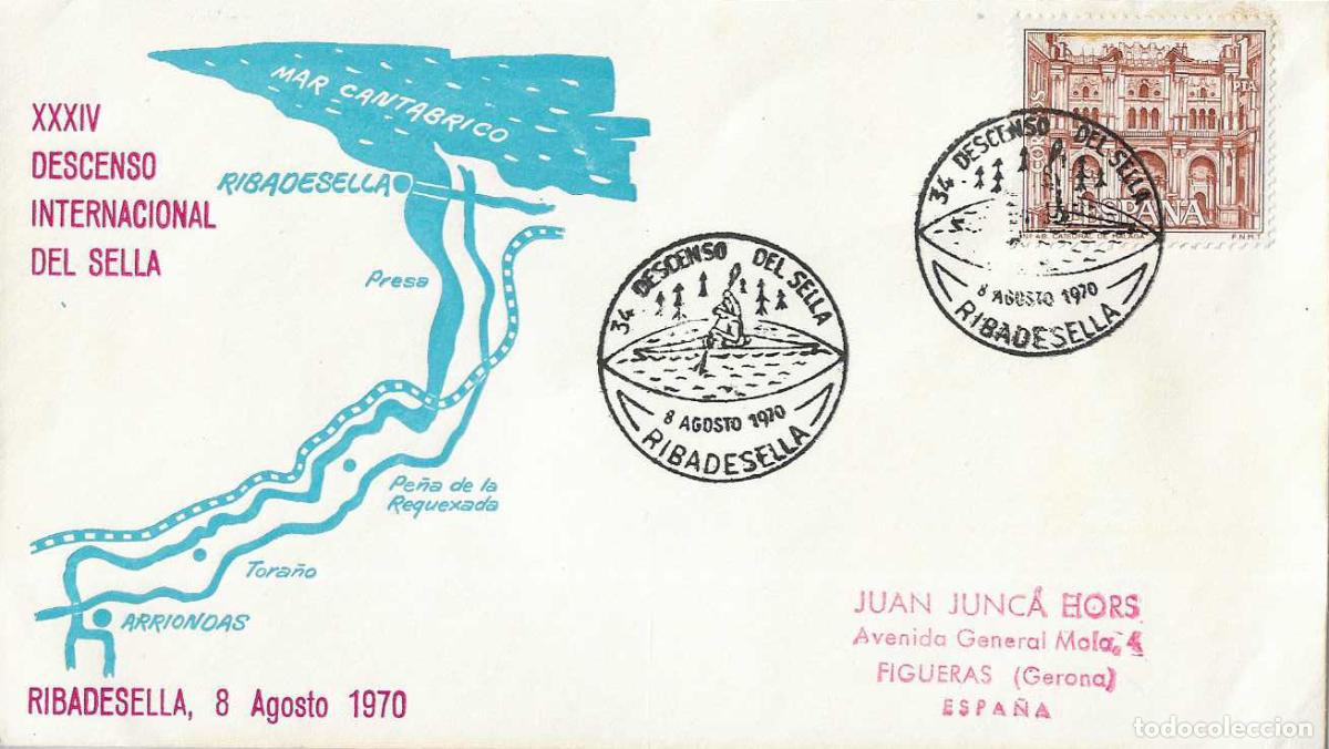 Timbres: DEPORTES 35 XXXV DESCENSO INT SELLA, RIBADESELLA (ASTURIAS) 1970. MATASELLOS SOBRE CIRCULADO ALFIL