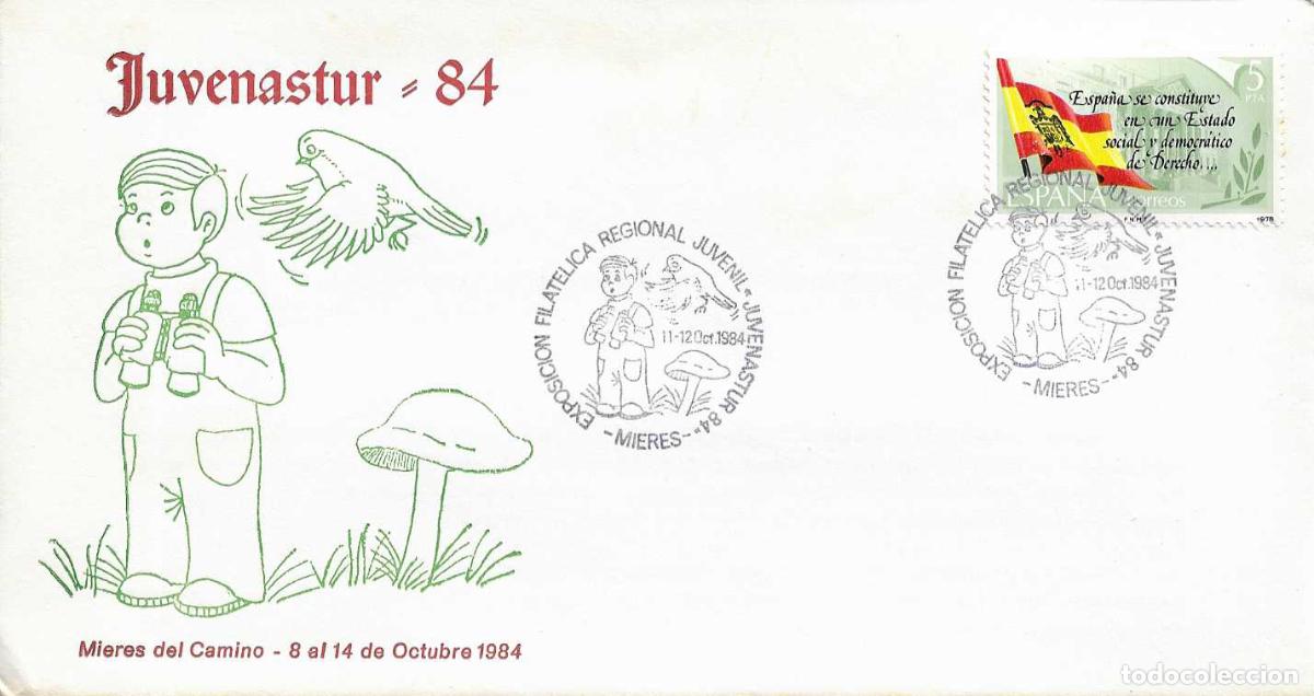 Timbres: SETAS MICOLOGIA JUVENASTUR EXPOSICION JUVENIL MIERES (ASTURIAS) 1984 MATASELLOS RARO SOBRE ILUSTRADO