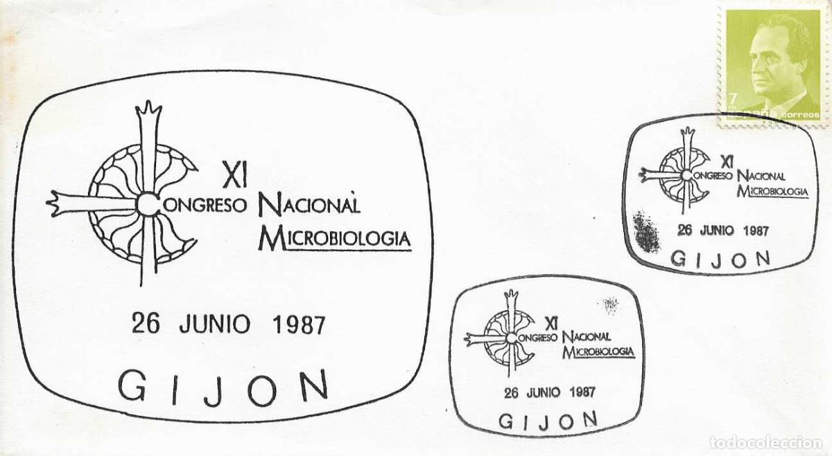 Timbres: MEDICINA MICROBIOLOGIA XI CONGRESO NACIONAL, GIJON (ASTURIAS) 1987. MATASELLOS RARO SOBRE ILUSTRADO
