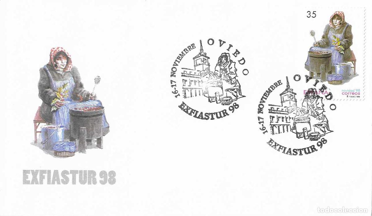 Timbres: NAVIDAD CASTA&Ntilde;ERA EXP EXFIASTUR 98, OVIEDO (ASTURIAS) 1998. MATASELLOS EN RARO SOBRE ILUSTRADO MOD 1