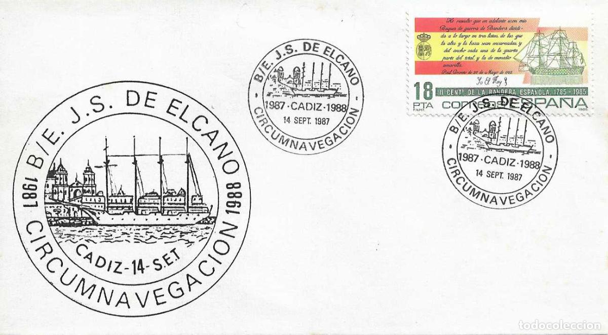 Timbres: BUQUE ESCUELA JUAN SEBASTIAN ELCANO CIRCUMNAVEGACION CADIZ 1987 MATASELLO RARO SOBRE ILUSTRADO MOD 5