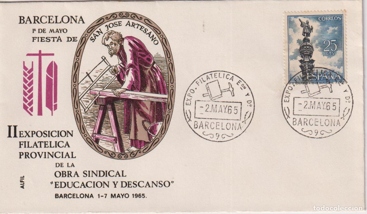 Sellos: S.P.D.C. BARCELONA 1&ordm; DE MAYO FIESTA DE SAN JOS&Eacute; ARTESANO - ALFIL - 2.MAY.65