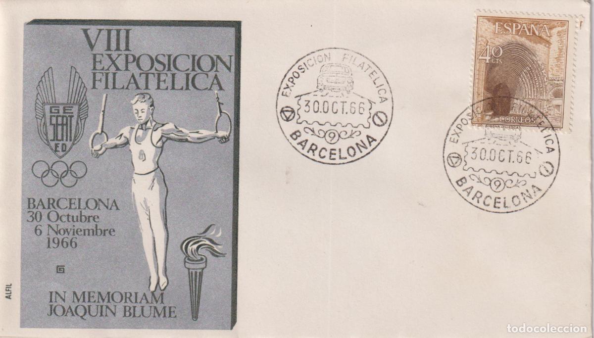 Sellos: S.P.D.C. BARCELONA - IN MEMORIAM JOAQUIN BLUME - ALFIL - VIII EXPOSICI&Oacute;N FILATELICA - 30.OCT.66