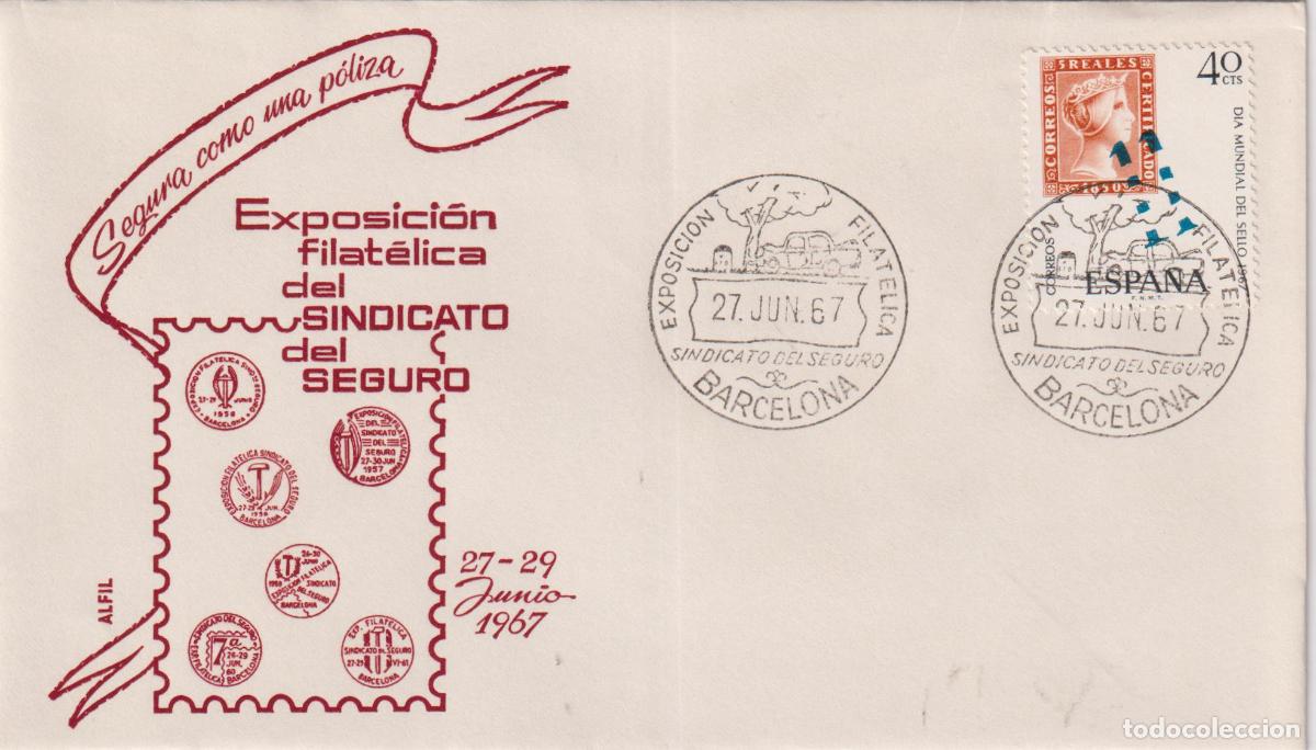 Sellos: S.P.D.C. BARCELONA - ALFIL - EXPOSICI&Oacute;N FILAT&Eacute;LICA DEL SINDICATO DEL SEGURO - 27.JUN.67