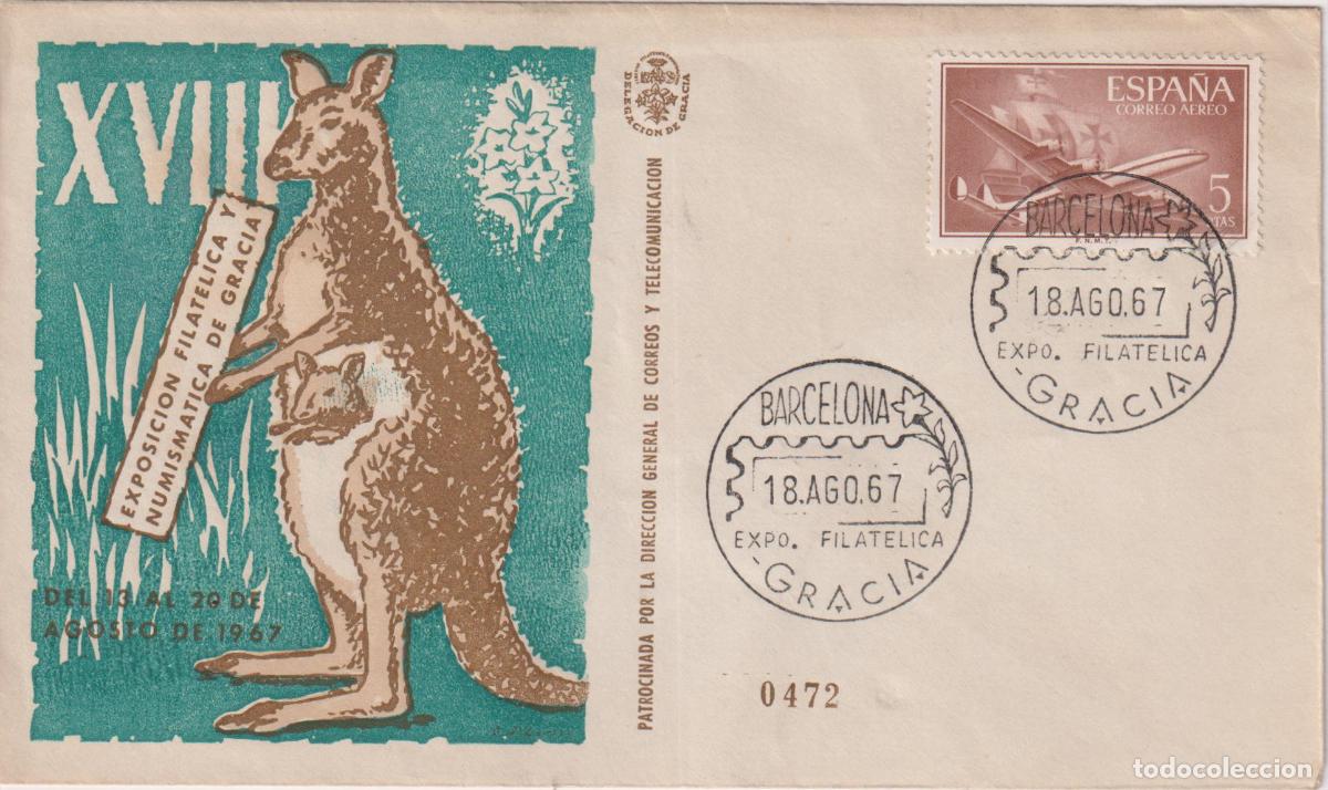 Sellos: S.P.D.C. BARCELONA GRACIA - XVIII EXPOSICI&Oacute;N FILATELICA Y NUMISM&Aacute;TICA DE GRACIA - 18.AGO.67