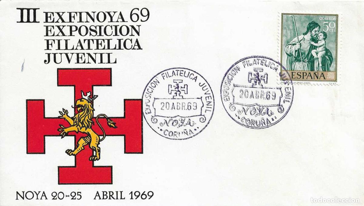 Selos: OJE III EXPOSICION FILATELICA JUVENIL, NOYA CORU&Ntilde;A 20 ABRIL 1969 MATASELLOS SOBRE SIN CIRCULAR ALFIL