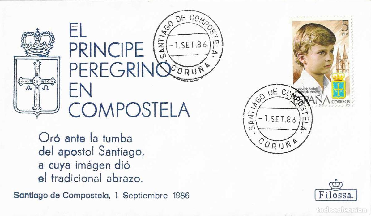 Selos: EL CAMINO PRINCIPE DE ASTURIAS PEREGRINO, SANTIAGO DE COMPOSTELA CORU&Ntilde;A 1 SEPTIEMBRE 1986 RARO SOBRE