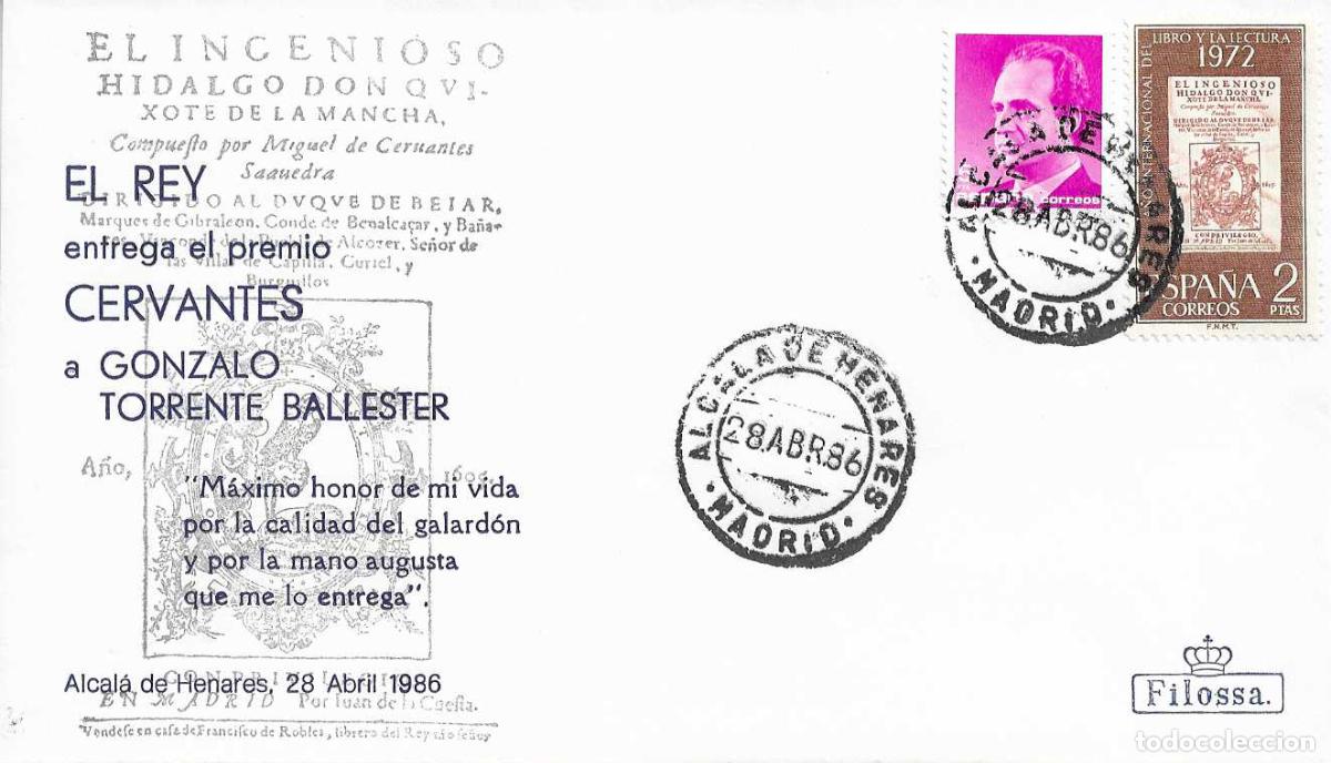 Briefmarken: SM EL REY ENTREGA PREMIO CERVANTES A GONZALO TORRENTE BALLESTER, ALCALA HENARES 28 ABRIL 1986 RARO