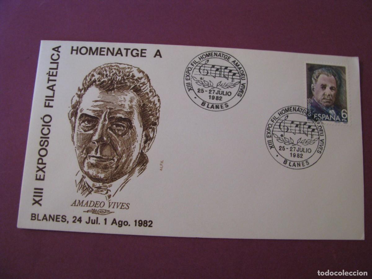 Stamps: SOBRE PRIMER DIA XIII EXPOSICI&Oacute; FILAT&Egrave;LICA BLANES 1982 - HOMENATGE A AMADEU VIVES