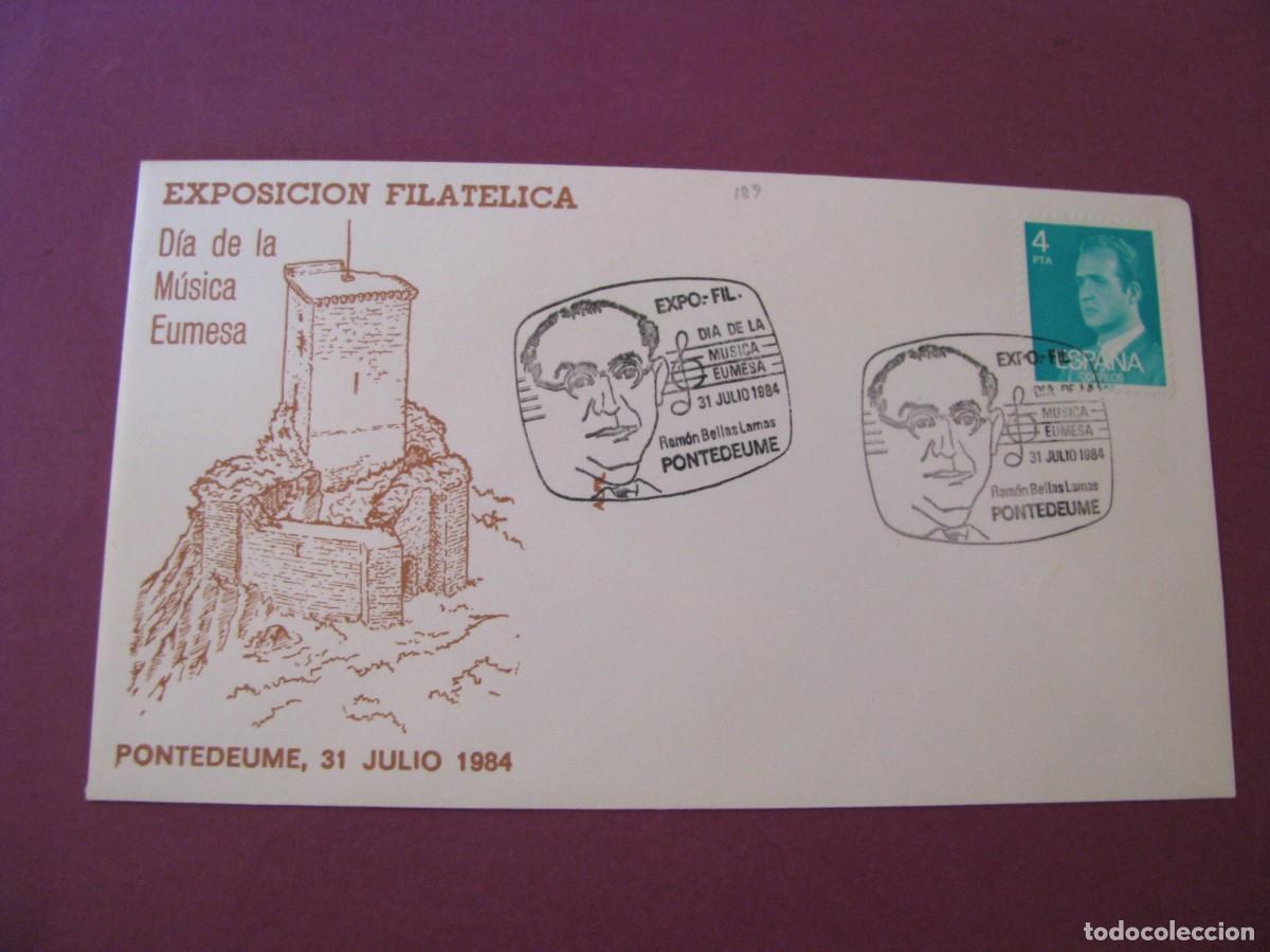 Briefmarken: SOBRE CONMEMORATIVO EXPOSICION FILATELICA PONTEDEUME 1984 DIA DE LA MUSICA EUMESA RAMON BELLAS LAMAS