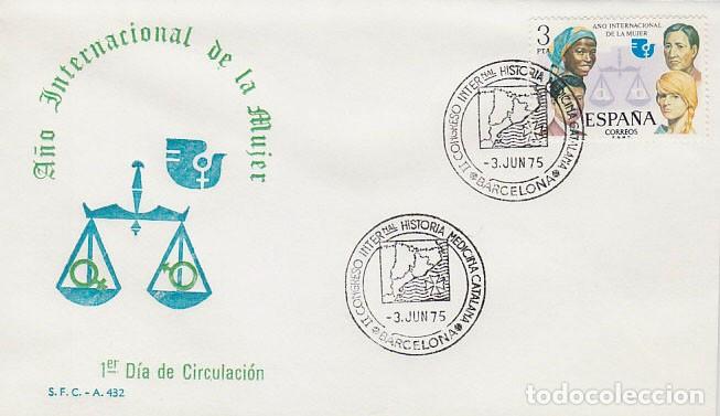 Briefmarken: A&Ntilde;O 1975, congreso sobre historia de la medicina catalana, matasello 3-6-1975 SFC primer dia sello