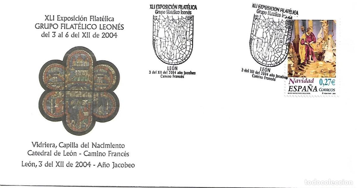 Sellos: SOBRE CON MATASELLOS CONMEMORATIVO CAMINO DE SANTIAGO. CATECRAL DE LE&Oacute;N. 03/12/2004