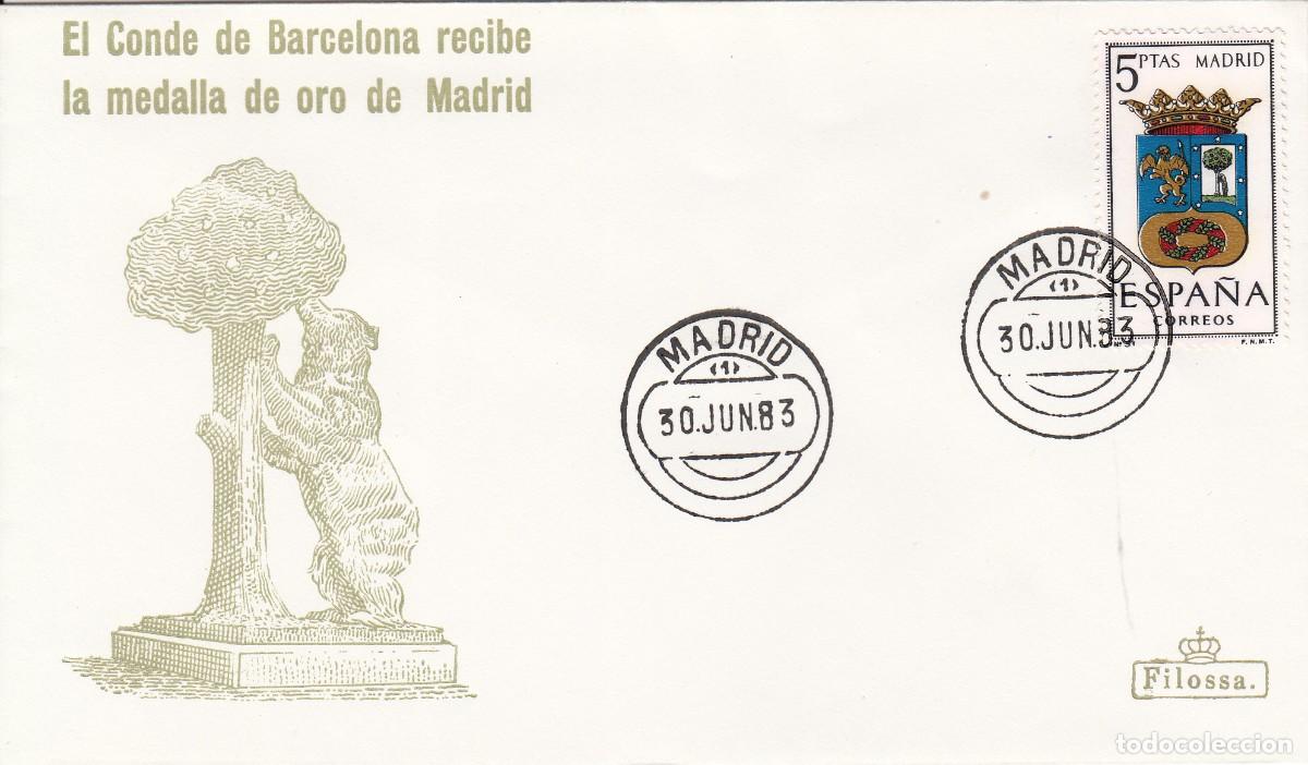 Sellos: MATASELLOS MONARQU&Iacute;A - EL CONDE DE BARCELONA RECIBE LA MEDALLA DE ORO DE MADRID - 1983