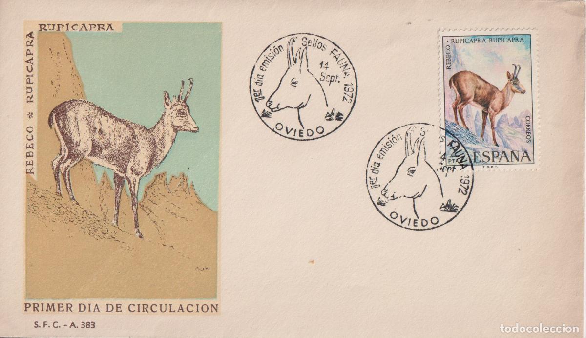 Francobolli: S.P.D.C. SELLOS FAUNA, REBECO, RUPICAPRA - S.F.C.-A.383 - OVIEDO - 14.SEPT.72