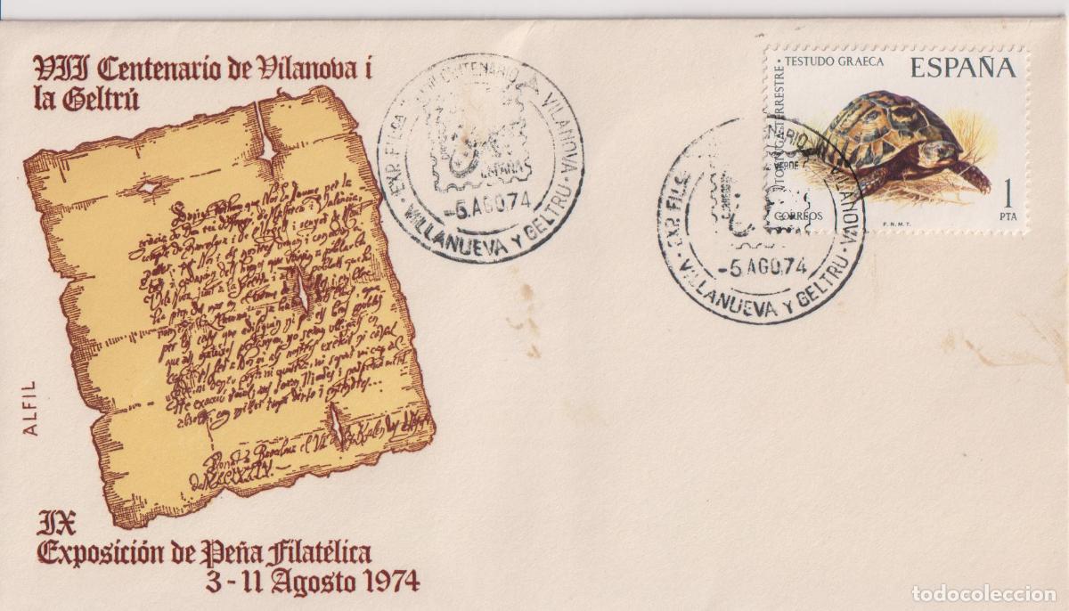 Francobolli: S.P.D.C. IX EXPOSICI&Oacute;N DE PE&Ntilde;A FILAT&Eacute;LICA - ALFIL - VII CENTENARIO - VILANOVA I LA GELTRU - 6.AGO.74